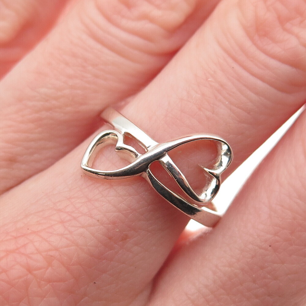 925 Sterling Silver Vintage Mother Daughter Friends Heart Infinity Ring Size 8.5